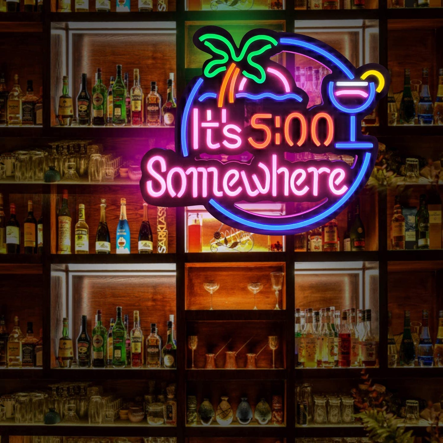 ltrathin LED Neon Sign Art Wall Lights for Bedroom Windows Glass Hotel Pub Cafe Wedding Birthday Party Gifts (It's 5:00 & Palm)