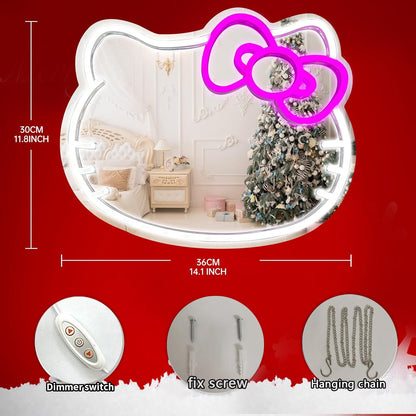 Hello Kit Gifts Wall Mirror, Neon Signs for Locker Room Living Room Girl's Bedroom, Neon Light up Acrylic Mirror with Dimmable for Christmas Day