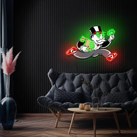 Money Neon Signs Up Light Money Bag Neon Sign, Acrylic Artwork, Custom neon sign, Custom LED Neon Sign, for Bar Living Room Bedroom Home Personalized Wall art. Size:50cm