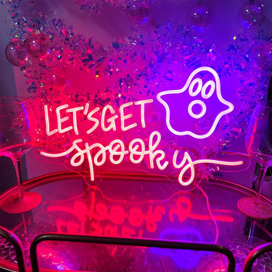 Let's Get Spooky Neon Sign for Wall Decor,lash room decor,40in Halloween Decoration Neon Lights for Party Family Wall Decor Cute Ghost Neon Signs Gift Engagement Birthday Wedding Party SIGNVIA