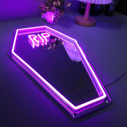 Coffin RIP Neon Mirror Sign,Gothic Room Decor,Coffin Mirror Sign,Halloween Gifts Party Coffin Decor,Gothic Lover Gift,Halloween Decor-7.7x13'' Purple