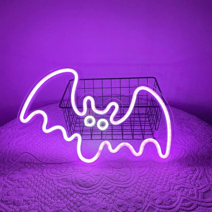 Bat Sign Neon, Festival LED Neon Light USB Powered Pink LED Acrylic Bat Shape Neon Wall Light Signs Gift Decor for Home Decoration,Bedroom, Lounge, Office, Wedding, Christmas, Valentine’s,Halloween,Party