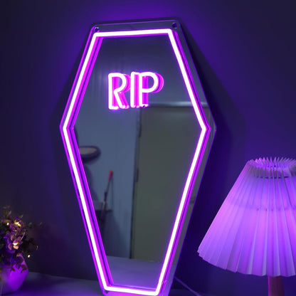 Coffin RIP Neon Mirror Sign,Gothic Room Decor,Coffin Mirror Sign,Halloween Gifts Party Coffin Decor,Gothic Lover Gift,Halloween Decor-7.7x13'' Purple